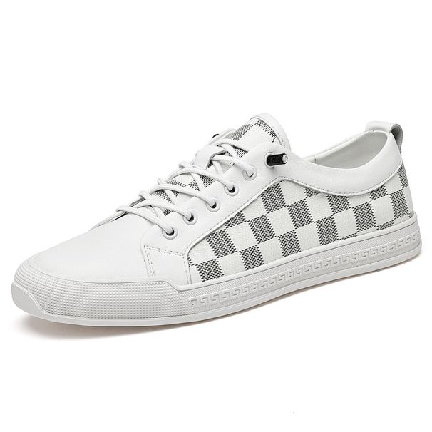 Men's Shoes Board Shoes Flat Bottom Low Top Plaid Leather Cowhide Surface Sports And Leisure Shoes Board Shoes_vogvips.com