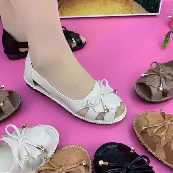 Mom Shoes Sandals Women's Soft-soled Non-slip Fish Mouth Shoes Comfortable Middle-aged Women's Hole Shoes Hollow Shoes_vogvips.com