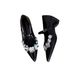 Sheepskin Version Thick Soled Flower Sequined One Strap Shoes For Women Temperament Inner Heightening Pointed Toe Single Shoes_vogvips.com