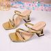 2026 New Model Gold Square-Toed High-Heel Mules European American Style Chunky Heel Sandals Women, Fashionable And_vogvips.com