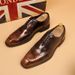 Euro Step New Business Casual Patent Leather With Hidden Wedge Block Color Trendy Hairstylist Men's Shoes_vogvips.com