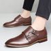 Carved Men's Pointed Head Polished Leather Splicing Professional Dress Men's Shoes Retro Leather Shoes_vogvips.com