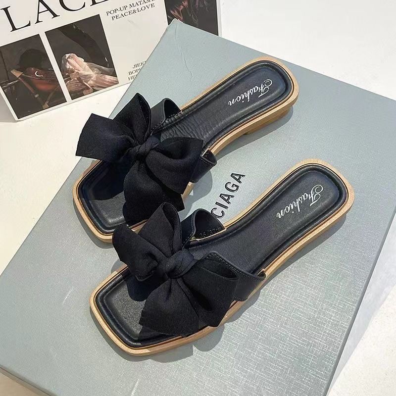 Fairy Style Mesh Bow Flat Sandals For Women Summer Fashion Non-Slip Beach Slippers Internet Celebrity Hot Item_vogvips.com