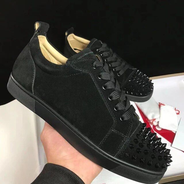 Chaussures à rivets en daim de vache pour hommes, baskets de luxe, respirantes, noires et grises, style punk rock_vogvips.com