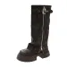 Womens Retro Distressed Leather Knee High Boots With Buckle Strap And Side Zipper Chunky Platform Heel For Edgy_vogvips.com