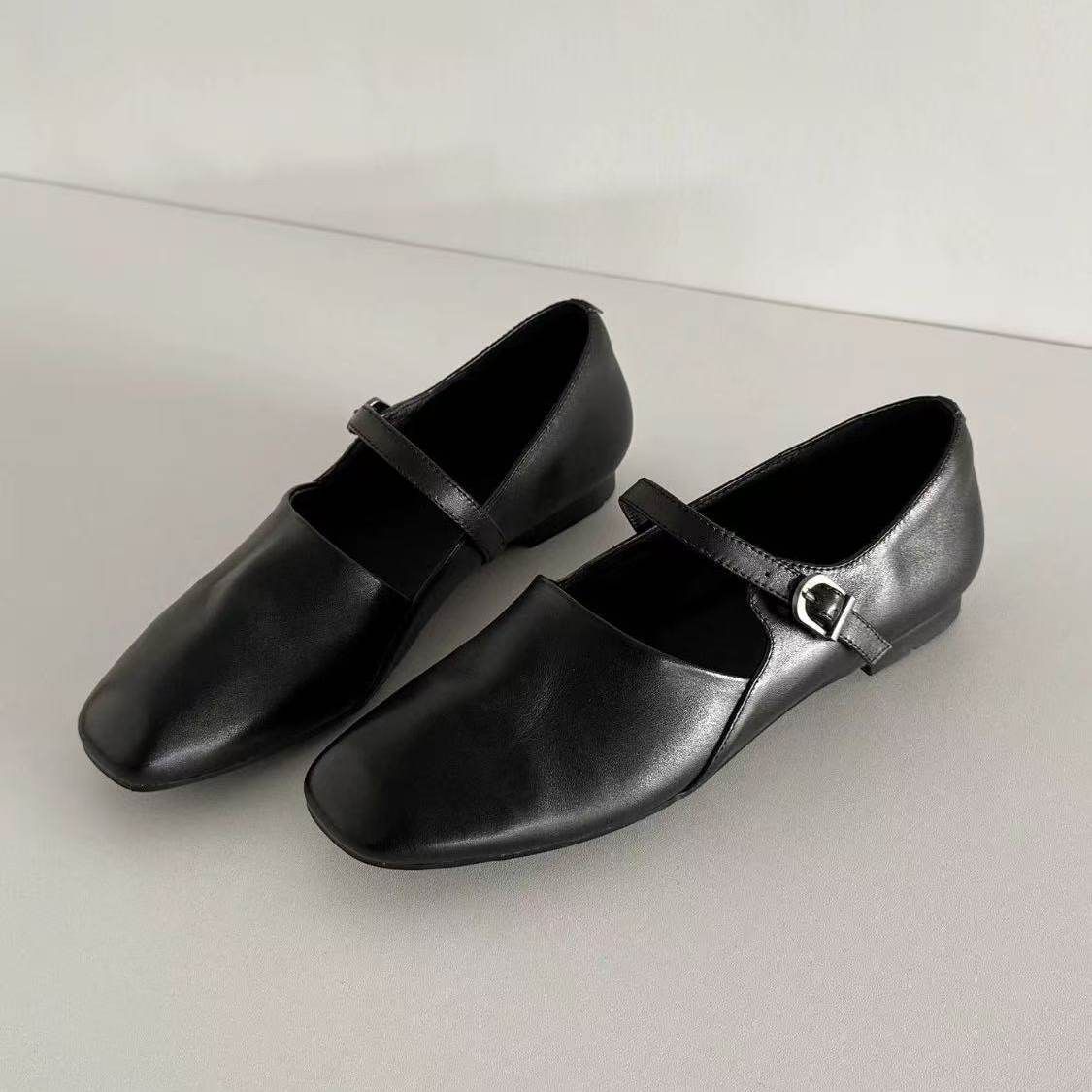 Women's Retro Square Toe Mary Jane Shoes Single Buckle Strap Soft Sole Sheepskin Version Versatile Work Commuting Footwear_vogvips.com