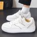 Men's White Casual Sneakers - Breathable Round-Toe Low-Top Shoes For Walking & Running | Lightweight & Comfortable With Rubber Sole_vogvips.com