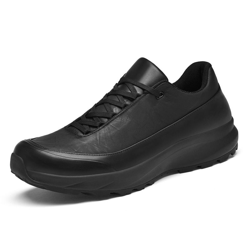 Men's Genuine Leather Hiking Shoes Low Top Breathable Full Grain Cowhide Comfortable Outdoor Casual Walking Sneakers All Black_vogvips.com