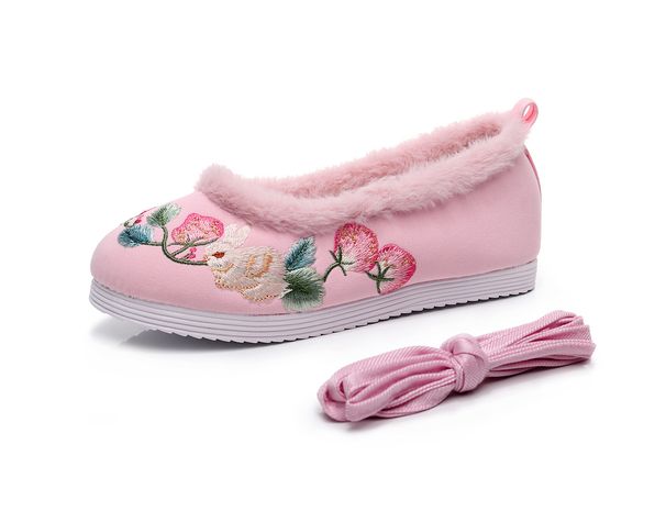 Hanfu Round Toe Cotton Lolita Girl's Wool Piping, Flat Bottomed Embroidered Cloth Shoes, Women's Shoes_vogvips.com