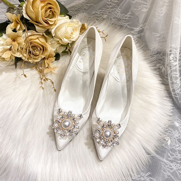 Women's Pointed Toe Stiletto Heel Wedding Shoes New Style Rhinestone White Bridesmaid Dress Shoes Plus Size 42 43_vogvips.com