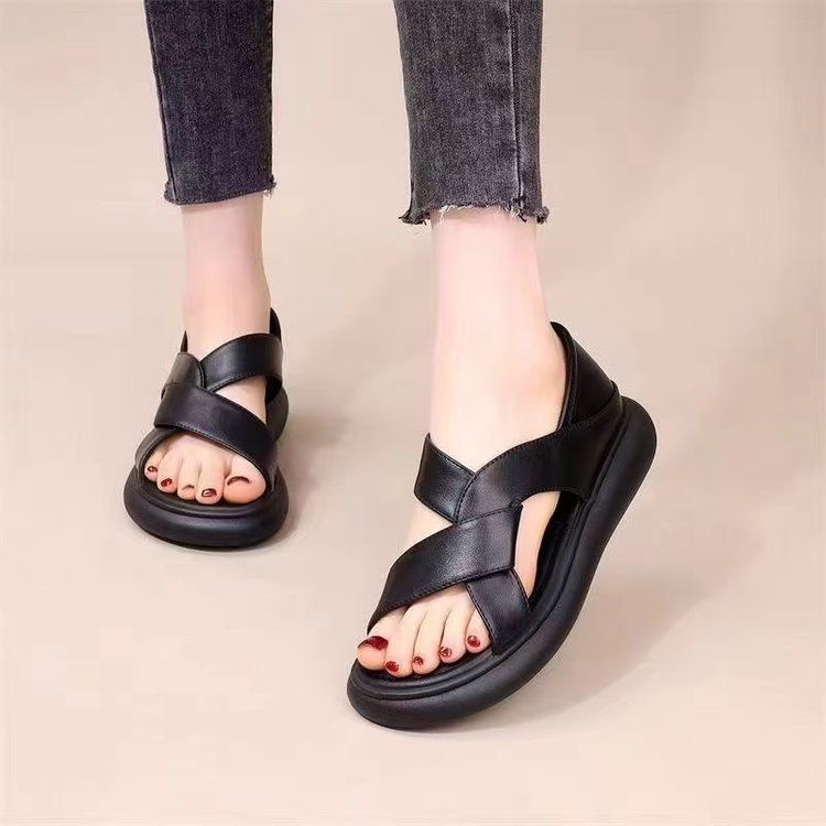 Roman With Covered Heel 2025 Summer New Fashion Versatile Flat Comfortable Slip-On Soft Leather Beach Sandals For_vogvips.com