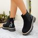 Women's Plus Size Elastic Ankle Boots British Style Embroidered Suede Round Toe Winter Martin Boots Red Black Over-the-Ankle PU_vogvips.com