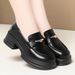 Plus-size Round-toe Thick-soled Loafers For Women, Summer Soft Leather British Retro Platform Shoes, Chunky Heel Black_vogvips.com