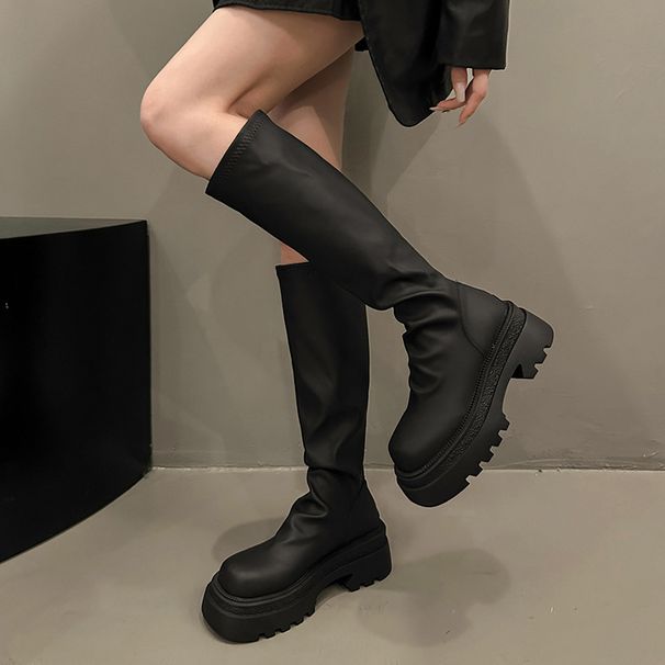 2025 Autumn New British Style Wrinkled Stretch Slim Thick Heel Platform Over-the-Knee Long Boots For Women_vogvips.com