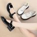 Spring New JK Women's Leather With Round Toe, Chunky Heel, Patent Single Strap Buckle, Leather, Soft Sole, Student Shoes_vogvips.com