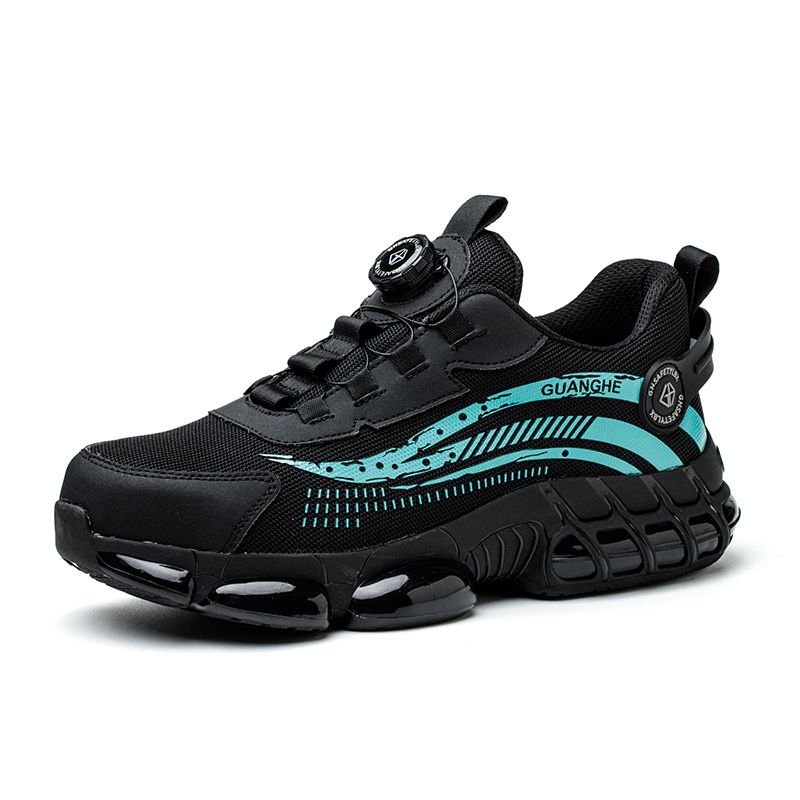 Men’s Shoes New Style Labor Protection Shoes Men's Flying Woven Breathable Safety Shoes Button Elastic Shoelaces Lazy One Step Work Men_vogvips.com