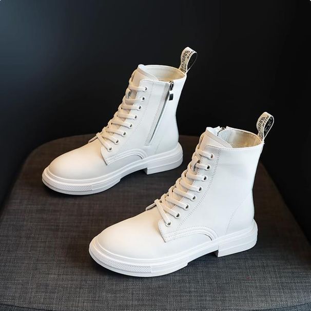 White Plus Size Women's Shoes 41-43 Fashion Martin Autumn Winter New Casual Short Wide Feet Fat Genuine Leather Single_vogvips.com
