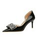 638-AH20 Korean Banquet Heel Shallow Mouth Pointed Side Hollow Water Diamond Bow Single Shoes Women's High Heels_vogvips.com