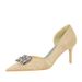 6168-AK51 Korean Version High-heeled Slim Heel, Shallow Mouth Pointed Toe, Side Hollowed Out Fabric, Metal Rhinestone_vogvips.com