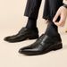Euro Step Top Layer Cowhide Handmade New Brogue Carved Business Formal Leather Men's Pointed Toe Youth Derby Shoes Trendy_vogvips.com