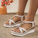 Large Size Thick-soled Wedge Heel Open-toe Casual Buckle Beaded Outdoor Sandals, Versatile Roman-style Women's Shoes_vogvips.com