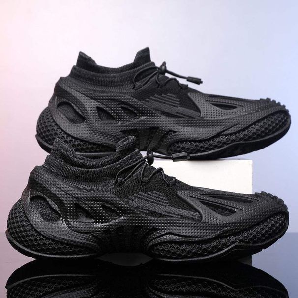 Black Warrior Men's Muscle Training Sneakers Breathable Knitted Casual Fashion Dad Shoes Sports Running Lightweight Comfort_vogvips.com