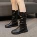 Winter Pleated mid Calf Boots for Women Retro Style plus Size Side Zipper Slim Fit Casual Booties_vogvips.com