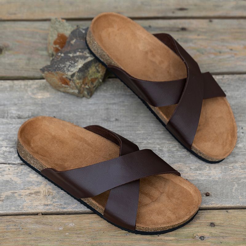 Men's Minimalist Set With Flat Heel Cross And Wooden Slippers_vogvips.com
