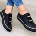 Women's Shoes Large Size Thick Bottom Chain Sports Style Shallow Mouth Single Shoes Leather Lace Flat Bottom Casual Shoes Wholesale_vogvips.com