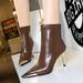 Women's Fashion Pointed Toe Stiletto Heel Ankle Boots - Winter & Fall Stylish Metal Accent Low-Cut Boots With PU Upper & Cotton Lining_vogvips.com