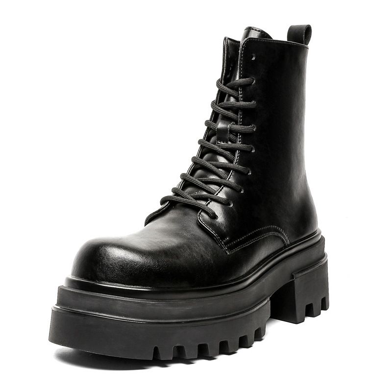 Retro Thick-soled Heightening Tooling Boots Outdoor Hiking Lace-up Martin Boots Men's Boots_vogvips.com