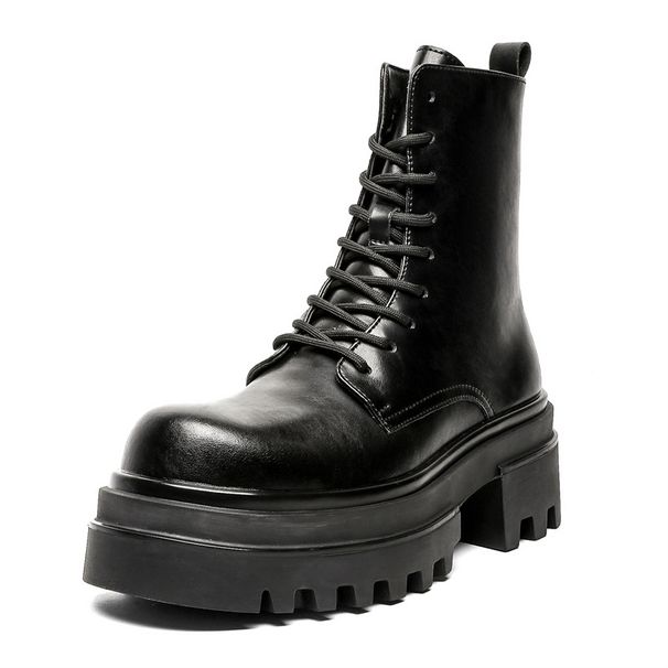 Retro Thick-soled Heightening Tooling Boots Outdoor Hiking Lace-up Martin Boots Men's Boots_vogvips.com