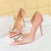 1363-K78 High Heels Slim Heel Shallow Mouth Pointed Side Hollow Thickened Suede Diamond Buckle Bow Single Shoe_vogvips.com