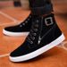 Men's High-Top Casual Boots With Buckle Detail - Soft Suede Upper, Cushioned Comfort, Stylish Streetwear For Everyday Wear_vogvips.com