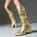 Elegant plus Size over the Knee Boots Autumn Pleated Chunky Heel Pointed Toe High Heeled Fashion Women's Cowboy Boots_vogvips.com