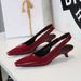 Single Shoes Women's Cone Heel Patent Leather Pointed Head Low Heel Hollowed Out Women's Shoes Rear Tripple Belt Looks Thin_vogvips.com