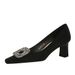 6186-K83 Banquet Women's Versatile Thick High Heels, Suede Square Headed Metal Water Diamond Buckle Single Shoes_vogvips.com