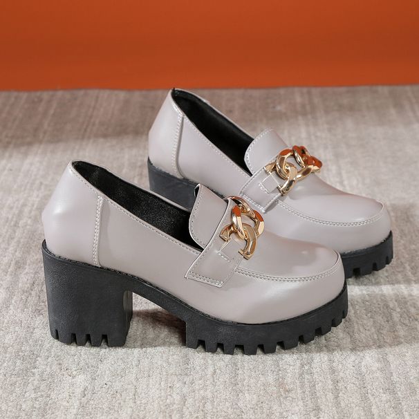 Women's Plus Size Platform Loafers Black Round Toe Chunky Heels British Style Low Top Dress Shoes PU Material Rubber Sole_vogvips.com