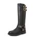 Genuine Leather Boots Round Head Belt Buckle High Boots Thick Heel Fashion Knight Women's Boots_vogvips.com