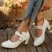 2026 New Large-size Explosion Mary Jane Thick-heeled Women's Shoes Bow Velcro High Heels_vogvips.com