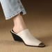 2025 New Ladies Genuine Leather Metal Head Mules Fashion Med Chunky Heels Summer Wedges Slippers Women Casual Office_vogvips.com