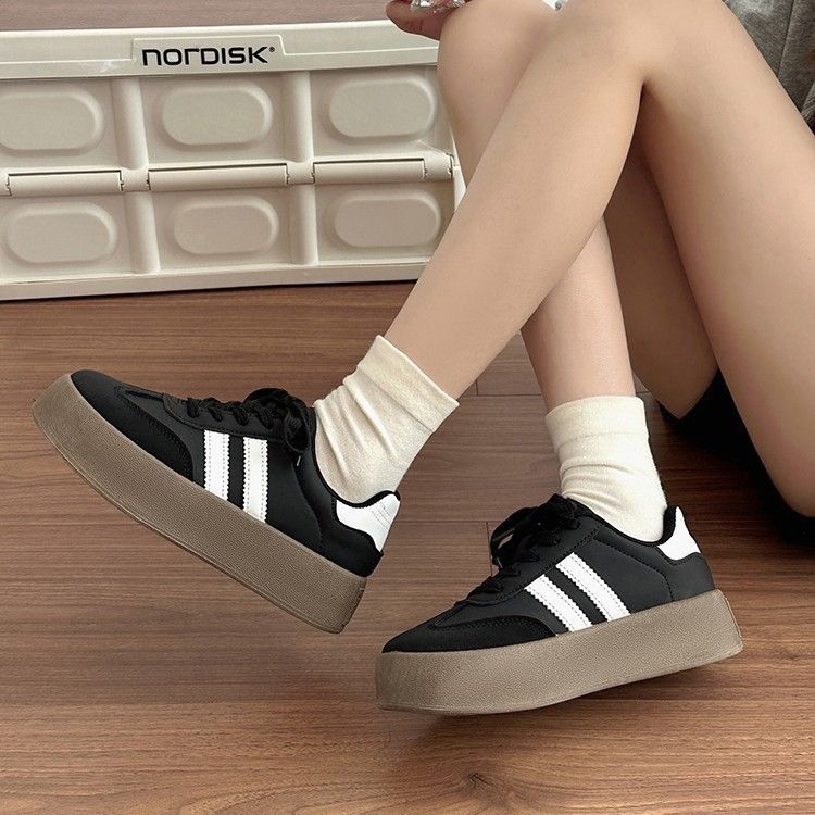 Women's White Platform Sneakers Spring 2026 Style Casual Lace-Up Height Increasing Argande Training Single Shoes_vogvips.com