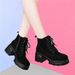 Women's Short Boots 2025 Autumn And Winter New Beaded Short Boots, Fashionable Frosted Chunky Heel Thick-soled Martin Boots, Cotton Shoes_vogvips.com