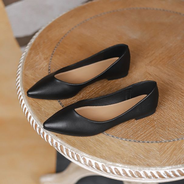 Women's Work 2026 New Model, Pointed Toe, Sole, Soft Leather, Shallow Mouth, Flat, Suitable For Interviews And Banking,_vogvips.com