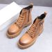 Men's Round Toe High Top Zippered Boots Yellow Genuine Leather Thick Soled Height Increasing British Style Workwear Motorcycle Boots_vogvips.com