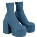 Designer Ankle For Brand Woman Platform Chunky Blue Cowboy Boots Solid PU Women Shoes New Sexy 10cm High Heels_vogvips.com
