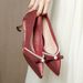 2025 New Pointed Toe French Style High Stiletto Heels Xiuhe Red Wedding Pearl Bowknot Single Shoes Women Mid Heel_vogvips.com