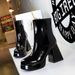 7992-1 Style Women's With Short Tube, Thick Heel, Super High Heels, Side Zipper, Round Toe, Shiny Surface, Patent_vogvips.com