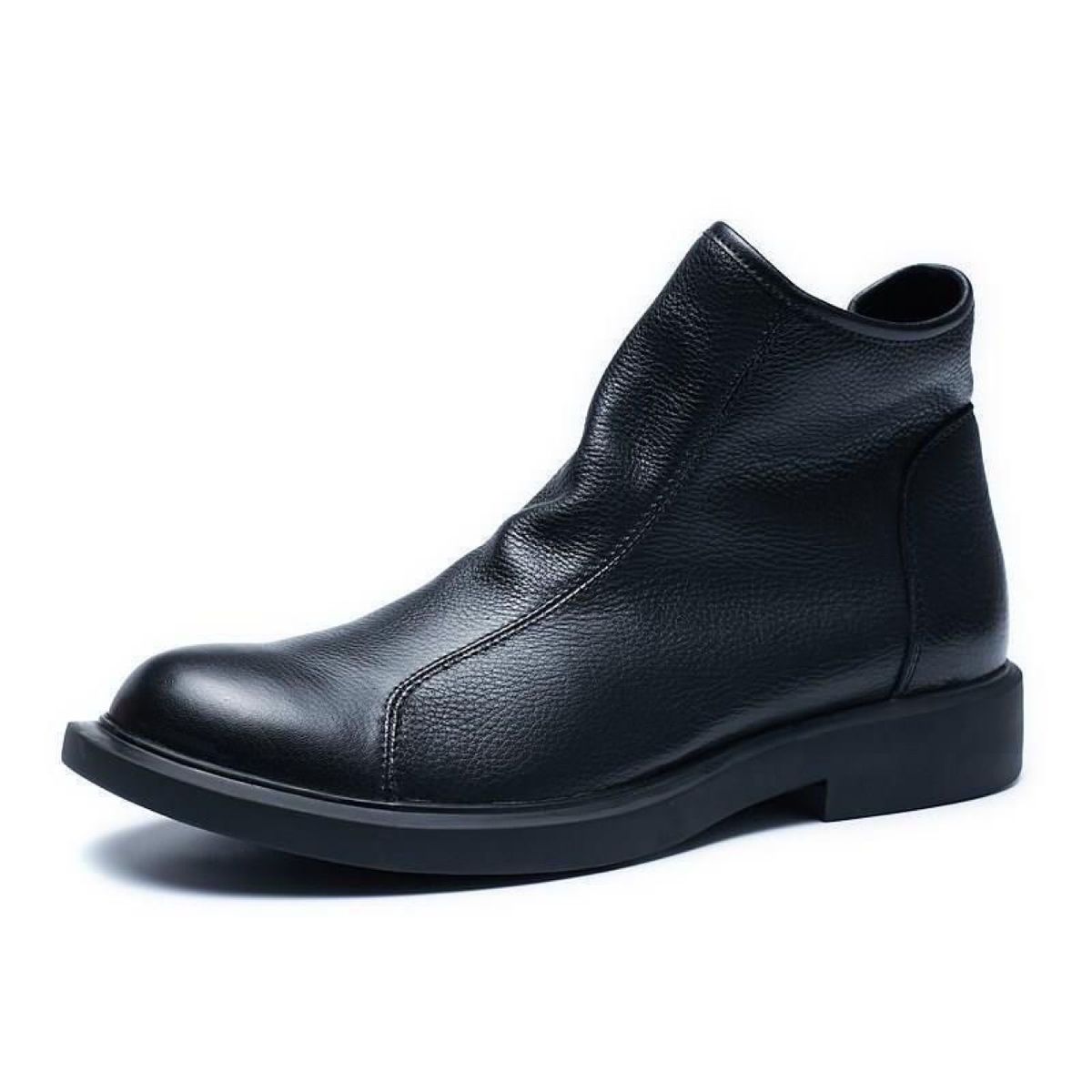 European Warm Series Genuine Autumn Winter Top Layer Cowhide Soft Leather Martin Men's Zipper Ankle Boots High-top Casual Shoes_vogvips.com