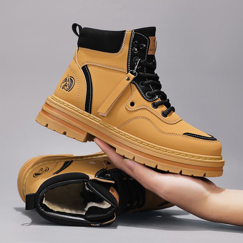 Winter Cotton Boots Men's High-top Martin Boots European And American Style Light Luxury Warm Winter High Quality Tooling Boots Men's Rhubarb Boots_vogvips.com